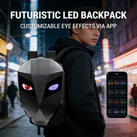 夜影骑士 LED 摩托车头盔背包防水折叠包，带 APP 控制发光文字显示功能，适合骑行