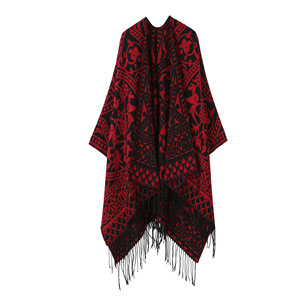 Chal de Mujer Vintage con Estampado Floral Jacquard, Abierto por Delante, de Imitación de Cachemira, con Borlas, Tipo Poncho, Étnico, con Flecos, para Viaje, Manta Envolvente - Product Image 4