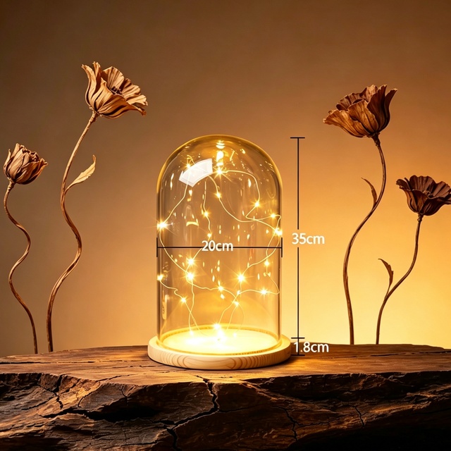 High Quality Decoration Glass Domes Hot Selling Display Preserved Flower Glass Dome Glass Dome with LED Lights