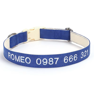Collare Personalizzato Cobello per Cani e Gatti, Ricamato in Pelle e Cotone, Motivo Solido, Imbottito con Strisce Riflettenti, Nastri Regolabili - Product Image 4