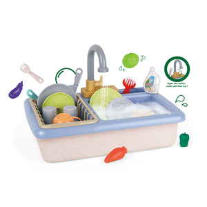 Ensemble de jeu d'évier de cuisine pour enfants en paille de blé écologique avec eau courante électrique 12 pièces - Product Image 2