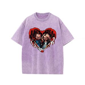 Camiseta de punto de algodón 100% de Hip Hop lavada con ácido Retro Vintage para hombre, diseño corto de patrón impreso Digital de gran tamaño de alta calidad - Product Image 5