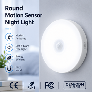 Modern Rechargeable Round LED Motion Sensor Night <b>Light</b> with <b>Battery</b> Powered Magnetic Wireless Design for Cabinet and <b>Wall</b> Use - Product Image 1