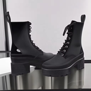 Créateur de mode automne hiver plate-forme élégante femmes botte bout rond femmes chaussures fermeture éclair gros talon haut bottines - Product Image 1