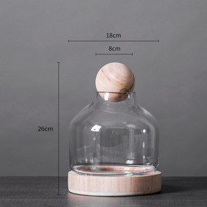 Moderno <span class=keywords><strong>in</strong></span> <span class=keywords><strong>vetro</strong></span> trasparente <span class=keywords><strong>vaso</strong></span> <span class=keywords><strong>di</strong></span> fiori con Base <span class=keywords><strong>in</strong></span> legno casa <span class=keywords><strong>giardino</strong></span> decorativo soffiato terrari per matrimonio rotondo aria porta piante - Product Image 4