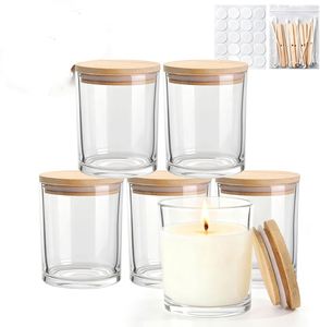 Wholesale Mini <b>Small</b> Transparent Clear Borosilicate Empty Round Glass <b>Candle</b> Vessels Container Jar with Bamboo Wooden Lid - Product Image 1