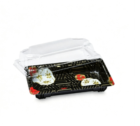 Boîte alimentaire rectangulaire en plastique PET transparent jetable de qualité alimentaire pour sushis et sandwichs, avec impression personnalisée et couvercle à fermeture sécurisée