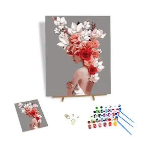 Kit de pintura personalizada por números, cuadro de Arte de niña de flores, lienzo preimpreso, pintura, decoración de pared