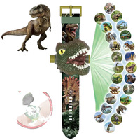 Montre en plastique avec projection de dinosaures, design amusant de dessin animé - Lampe torche électronique noire pour les enfants de 4 à 12 ans