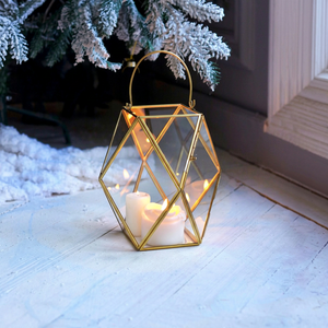 Lanterne hexagonale en métal géométrique, porte-bougie votif, résistant à la chaleur, durable, décoration de la maison, Noël et autres occasions - Product Image 1