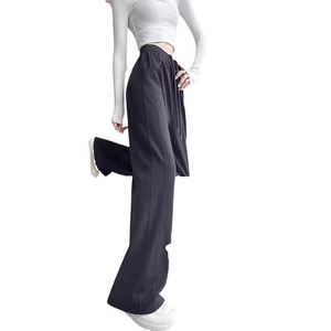 Women's High Waisted Loose Straight Leg Sweatpants Light Gray Casual Pants Breathable Knitted Fabric Spring Autumn Wear - Product Image 5