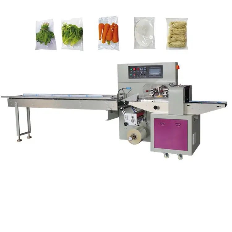 Machine à emballer les légumes automatique, avec flux horizontal, appareil d'emballage frontal