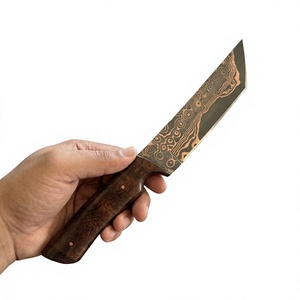 Cuchillo de Hoja Fija de Acero Damasco y Cobre con Mango de Madera, Personalizable, para Caza, Camping y Supervivencia - Product Image 2