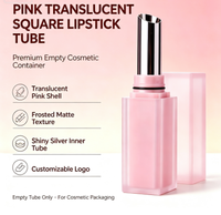 Tube de rouge à lèvres carré translucide rose givré, conteneur cosmétique vide pour rouge à lèvres, emballage personnalisé en plastique pour baume à lèvres avec logo