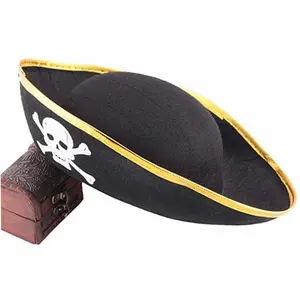थोक खोपड़ी प्रिंट समुद्री डाकू कप्तान टोपी स्वर्ण किनारा के डाकू टोपी समुद्री डाकू थीम पार्टियों और हेलोवीन पोशाक सामान