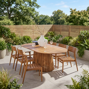 Contemporary Durable Teak Wood <b>Outdoor</b> Dining <b>Table</b> Set with Six Chairs for Farmhouse & Park Use - Product Image 3