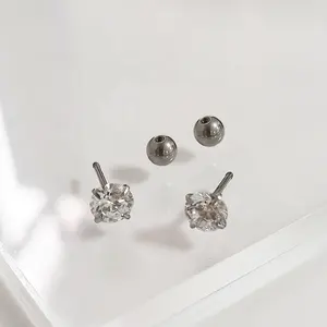 Wholesale 2024 Zirconia Earrings F136 Titanium Labret Piercing G23 Body Jewelry Gemstone Piercing Titanium Earrings