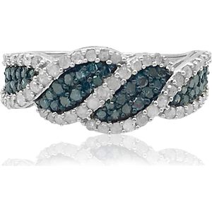 Bague en spirale de diamants blancs et bleus naturels, coupe ronde, style fiançailles pour femmes - Product Image 1