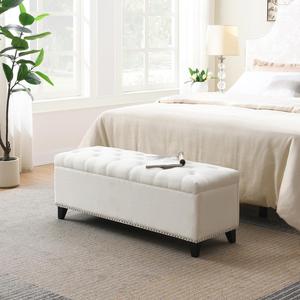 Modern Midcentury Storage Ottoman Bench Home <b>Stool</b> with Fabric Upholstery for Entry Living Room <b>Bedroom</b> Furniture - Product Image 3