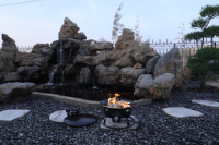 En stock, réchaud portable au propane en acier inoxydable noir, vente en gros, foyer circulaire au gaz, barbecue de camping, fête, grill, allumage automatique