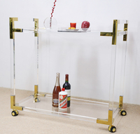 Mobilier d'hôtel Chariot de service en laiton antique en métal verre acrylique Chariot de service en acier inoxydable Chariot de bar de service en métal pour hôtel