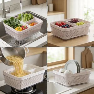 Panier de drainage simple à double couche, carré, épaissi, polyvalent pour le lavage des légumes en cuisine - Product Image 5