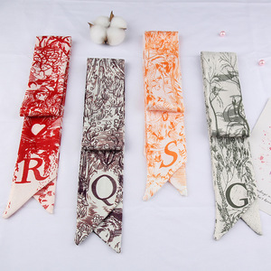 Version coréenne du foulard en soie fin et étroit à 26 lettres <span class=keywords><strong>vintage</strong></span>, souvenir d'été, bandeaux pour femmes, cravates, sacs et petits foulards - Product Image 2