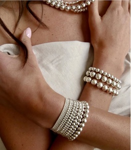 Wholesale Non Tarnish Stainless Steel <b>Beaded</b> <b>Bracelet</b> Stack Silver Bead <b>Bracelet</b> Set Handmade Vintage Stretch <b>Bracelet</b> for Women - Product Image 4