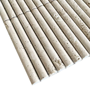 S024 Carreaux de mosaïque en marbre cannelé en pierre calcaire naturelle <span class=keywords><strong>travertin</strong></span>, écologiques, résistants à l'eau, épaisseur 10 mm pour salle de bain - Product Image 3