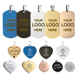 Factory Custom Logo Sublimation Blank Metal Pet Name ID QR Code Cat Dog Tag For Engraving Necklace Dog Tag Stainless Steel