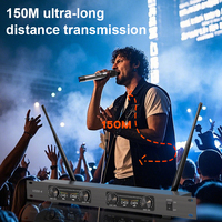 Système de microphone sans fil 4 canaux True Diversity, portée 200 m, récepteur métallique professionnel pour scène avec sortie XLR indépendante