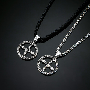 yunnique Stainless Steel Celtic <b>Cross</b> Pendant Necklace 60cm <b>Chain</b> Vintage Geometric Design Fashion Jewelry - Product Image 2