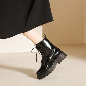 Botines de Piel Vacuna Ligera para Mujer, Otoño Invierno, Suela Plana y Gruesa, Diseño de Punta Redonda, Cierre de Cremallera, Forro de Piel - Product Image 2