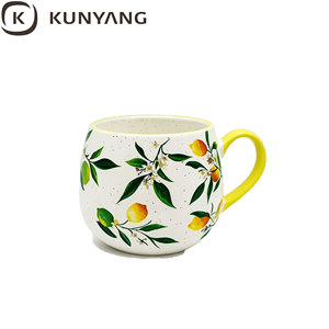 แก้วกาแฟเซรามิคลายดอกเลมอน แก้ว<span class=keywords><strong>ชา</strong></span>พอร์ซเลนทรงกลมลายใบไม้  ภาชนะดื่มชาสำหรับใช้ในบ้าน รับทำโลโก้ ขายส่ง - Product Image 2