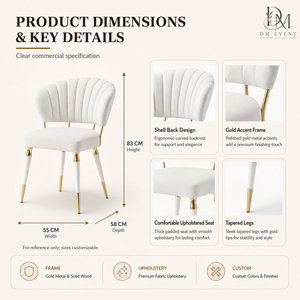Chaise de salle à manger rembourrée de luxe personnalisée avec dossier en acier inoxydable doré pour réceptions de mariage et projets hôteliers - Product Image 4