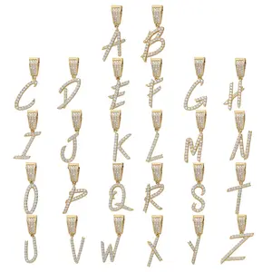 HipHop echten 18 Karat Gold Schmuck vereist Diamant Mini Anfangs alphabet Kursiv buchstaben Charm Anhänger für Schmuck