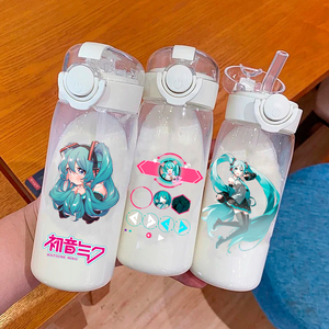 Botella de Agua de Plástico con Pajita de Hatsune Miku, 400 ml, para Niños, Gran Capacidad, Portátil, Transparente, Coleccionable de Anime - Product Image 2