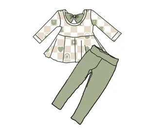 Qingli OEM St Patrick儿童服装竹子和打底裤女婴套装