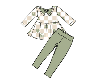 Qingli OEM <strong>St</strong> <strong>Patrick</strong> Kids <strong>Clothing</strong> Bamboo Peplum and Leggings Baby Girl Set - Product Image 1