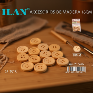 Bottoni in legno Ilan 18 mm 25 pezzi per cucito e artigianato - Product Image 3