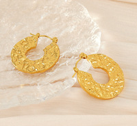 Gehämmerte Flache Kreolen 27x25mm aus 304 Edelstahl, 18K Gold Vakuumbeschichtet, Breite Runde Strukturierte Moderne Geometrische Schmuckstücke