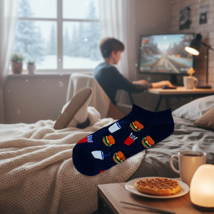 Patik Breathable Silk <b>Socks</b> Colorful Hamburger Embroidery Print Light Weight One Size Fits All Custom Boy's Daily Use for Winter - Product Image 3