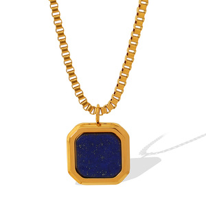 Collier Pendentif Carré Géométrique en Acier Inoxydable avec Lapis Lazuli, Œil de Tigre et Agate Noire Sertie en Bezel – Bijou Tendance - Product Image 5