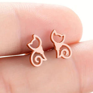 E3421 <b>Cat</b> Stud Earrings Black And Gold Zinc Alloy Women's Cute Fashion Jewelry <b>Gift</b> - Product Image 5