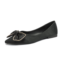 Chaussures habillées noires pointues pour femmes 2024, chaussures pour femmes à nœud en soie embossée tendance