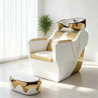 Table de massage électrique inclinable de luxe BM en or blanc pour salon de coiffure, spa et thérapie capillaire, avec repose-pieds moderne pour salon de beauté