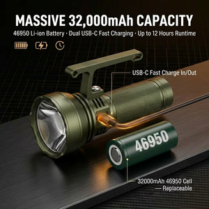 Lampe torche LED WOSEN 15000lm super lumineuse, portée de 1000m, batterie massive de 32000mAh, rechargeable par USB-C, lampe de recherche tactique - Product Image 4