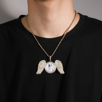 YYN Promotion Collier Aile en Cuivre Incrusté de Diamants Style Hiphop avec Pendentif Cadre Photo Personnalisé DIY Style Européen et Américain