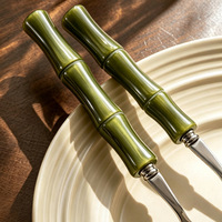 Ensemble de couverts en acier inoxydable de qualité alimentaire, manche en céramique en forme de bambou, vaisselle occidentale pour dîner et dessert, vente en gros