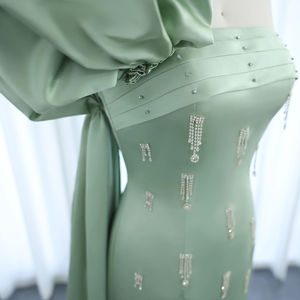 Jancember SZ368 Asymmetric Sage Green One Shoulder Evening Party Gowns Dresses - Product Image 4